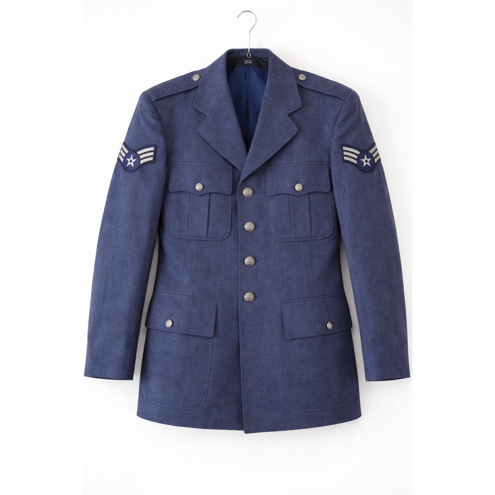Vintage USAF Dress‎ Blue Wool Service Jacket 36S Silver Buttons Stripes